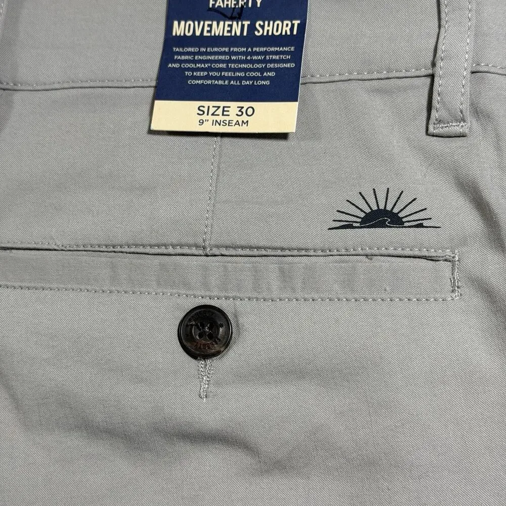 Faherty Movement Chino Shorts Mens 30 Gray Coolmax Stretch Golf NWT Cotton Blend